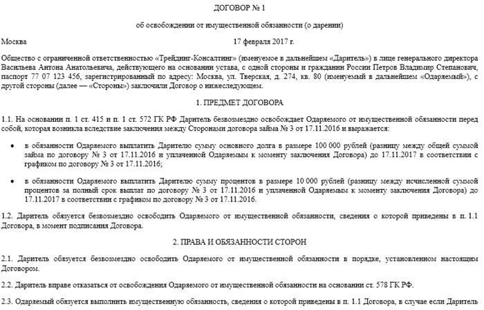 Какая информация должна быть включена в соглашение о прощении долга